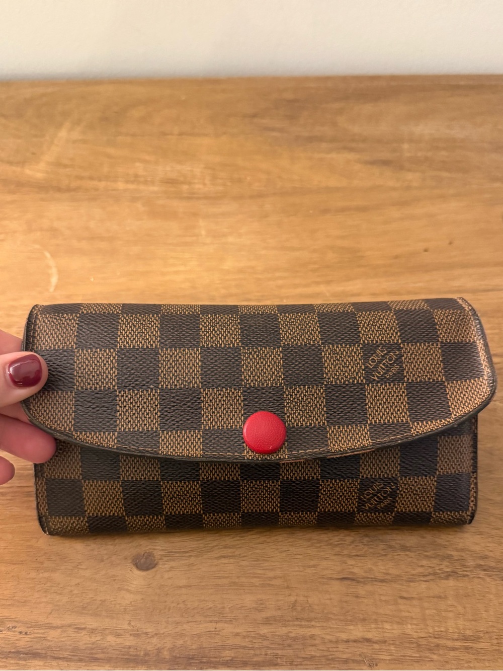 Louis Vuitton Damier Ebene Emilie Wallet Red